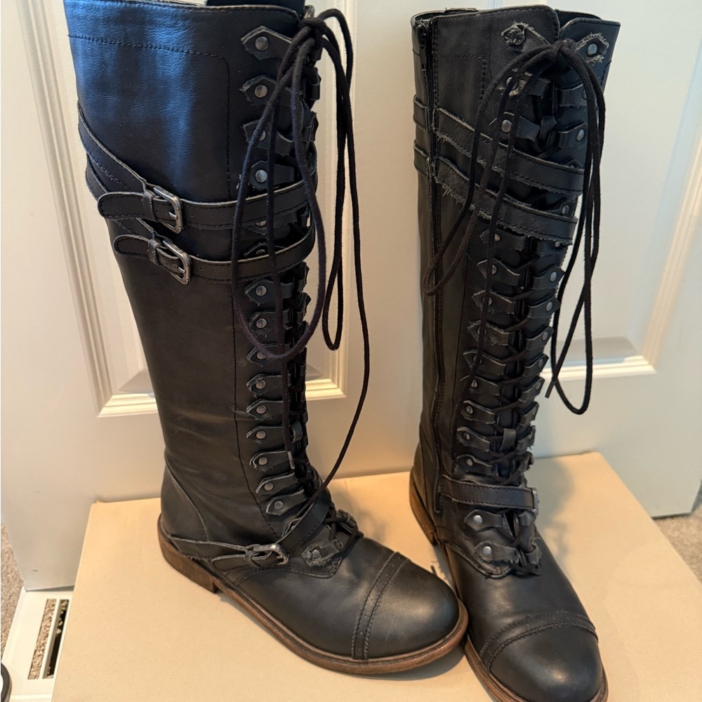 Black Leather Knee-High Boots